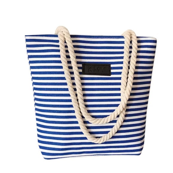 KMY Handbags - Nautical Blue and White Canvas Tote Bag